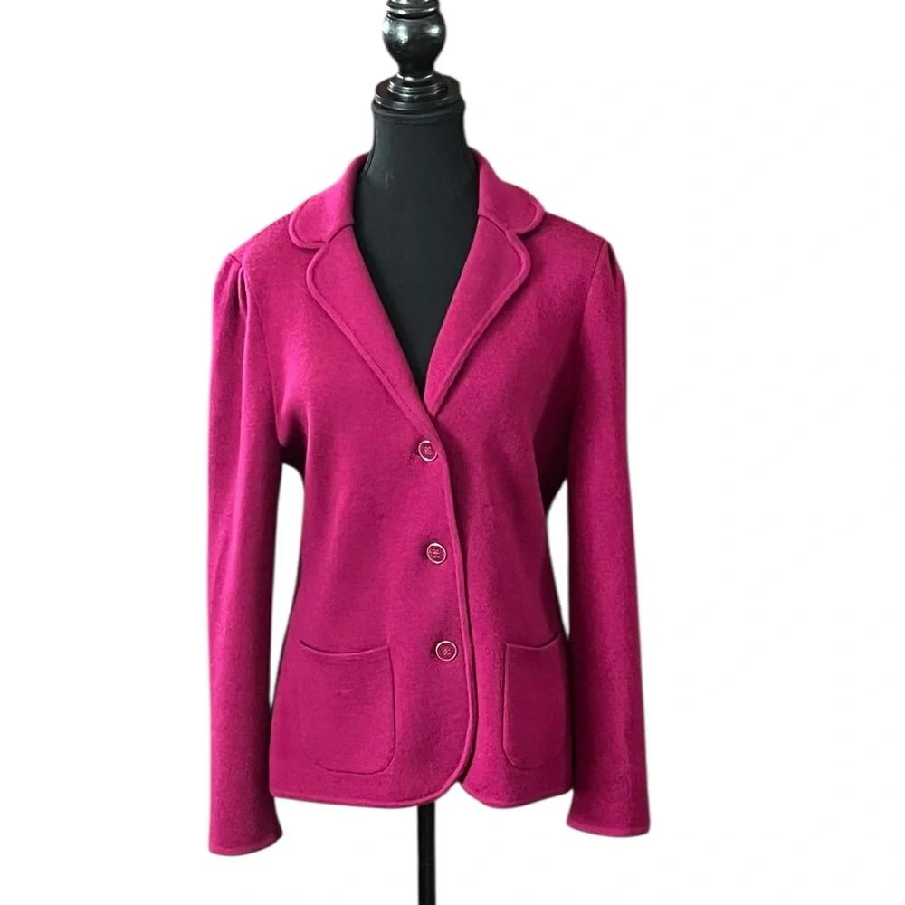 Talbots 100% pure merino wool magenta sweater wool collar jacket good cond M
